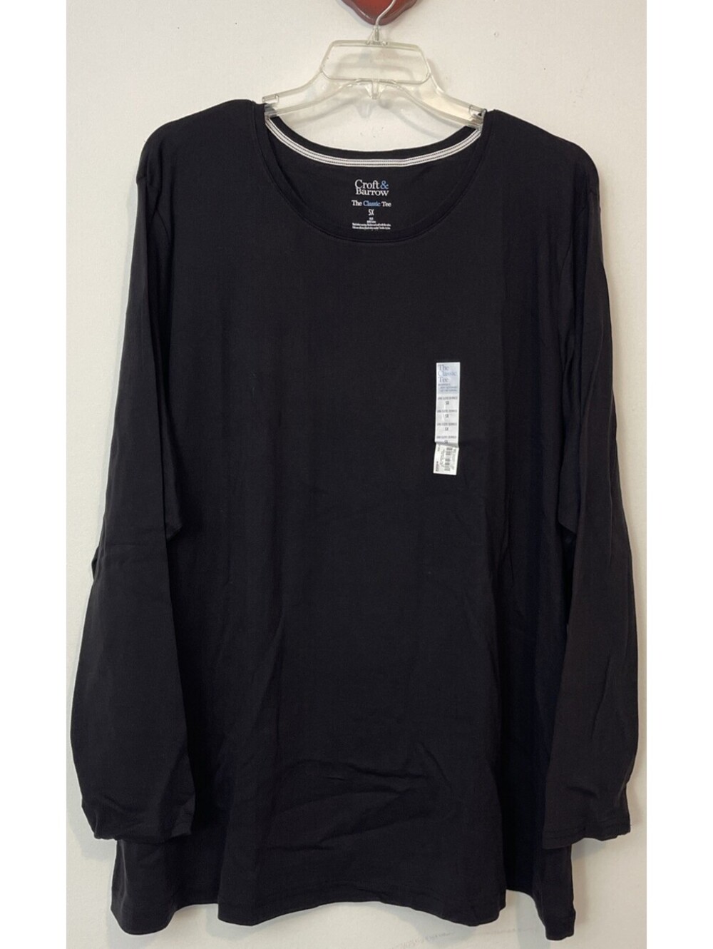 Croft Barrow Womens 5x Black Long-Sleeved Crewneck Cotton Classic Tee NWT! A6423